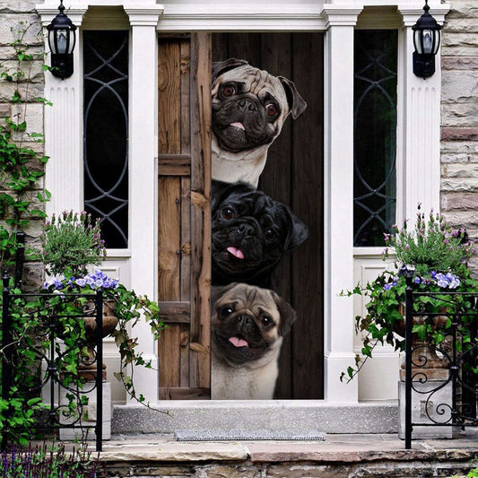 Three Pugs Cute Christmas Door Cover Christmas Gift Decor Home Decor, Christmas Gift Decor