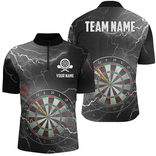 Thunder Lightning Black Grey Darts Jersey Shirt Custom Darts Shirt For Men Darts Jersey, Darts Team Jersey Shirt