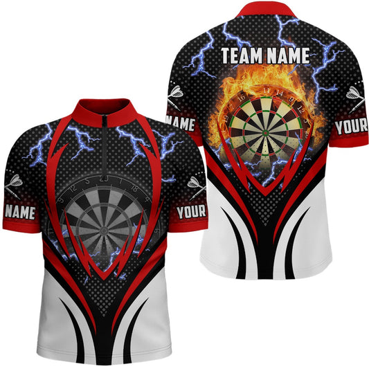 Thunder Lightning Red Darts Jersey Shirt Custom Flame Darts Shirt For Men Dart Jersey, Darts Team Jersey Shirt