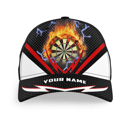 Thunder Lightning Red Personalized Darts Cap Custom Flame Darts Hats, Darts Team Cap Hats