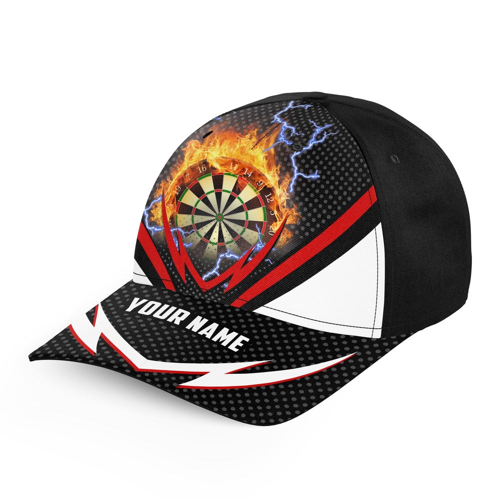 Thunder Lightning Red Personalized Darts Cap Custom Flame Darts Hats, Darts Team Cap Hats