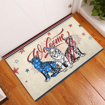 Tiger Welcome Doormat, Tiger Patriotic American Firework 4Th of July Independence Day Welcome Doormat, Pets Home Decor Door Mat