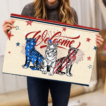 Tiger Welcome Doormat, Tiger Patriotic American Firework 4Th of July Independence Day Welcome Doormat, Pets Home Decor Door Mat