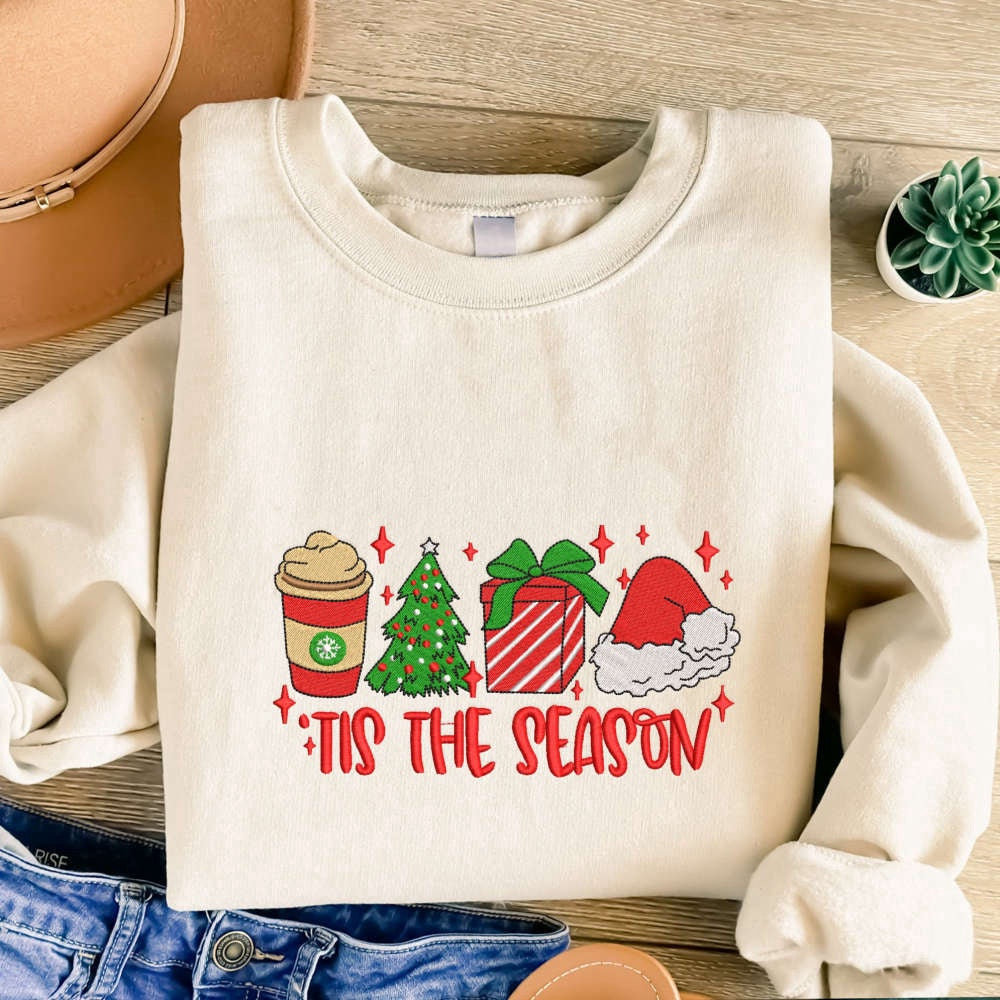 Tis The Season Christmas Embroidered Sweatshirt, Gift For Christmas 2024, Christmas Embroidered, Christmas Gifts