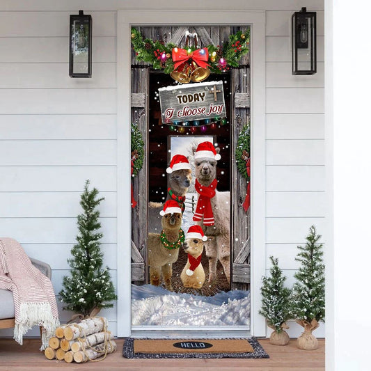 Today I Choose Joy Alpacas Farmhouse Door Cover, Front Door Christmas Cover, Christmas Outdoor Decoration, Christmas Gift Decor