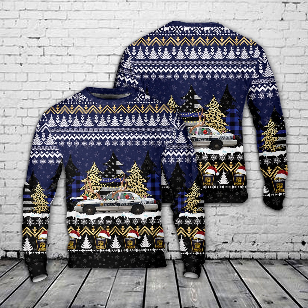 Toledo, Ohio Police Department 2003 Ford Crown Victoria Christmas AOP Sweater, Christmas Ugly Sweater, Sweater Xmas, Ugly Sweater