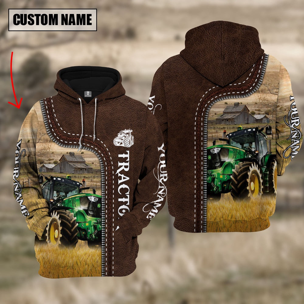 Tracto Farming Leather Pattern Personalized 3D Hoodie, Farmer Hoodie, Custom Farm Shirts, Farmer T Shirt
