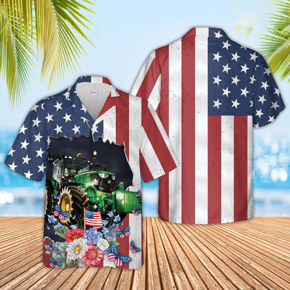 Tractor 4th of July Hawaiian Shirt, Farm Hawaiian Shirt, Farmer Hawaii