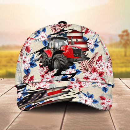 Tractor American Flag Flowers Pattern Cap, Farmer Cap, Vintage Farmer Hat, Mens Farmer Hats, Cap For Farmers