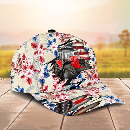 Tractor American Flag Flowers Pattern Cap, Farmer Cap, Vintage Farmer Hat, Mens Farmer Hats, Cap For Farmers