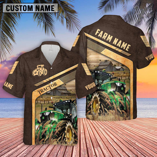 Tractor Brown Pattern Customized Name Hawaiian Shirt, Farm Hawaiian Shirt, Farmer Hawaii
