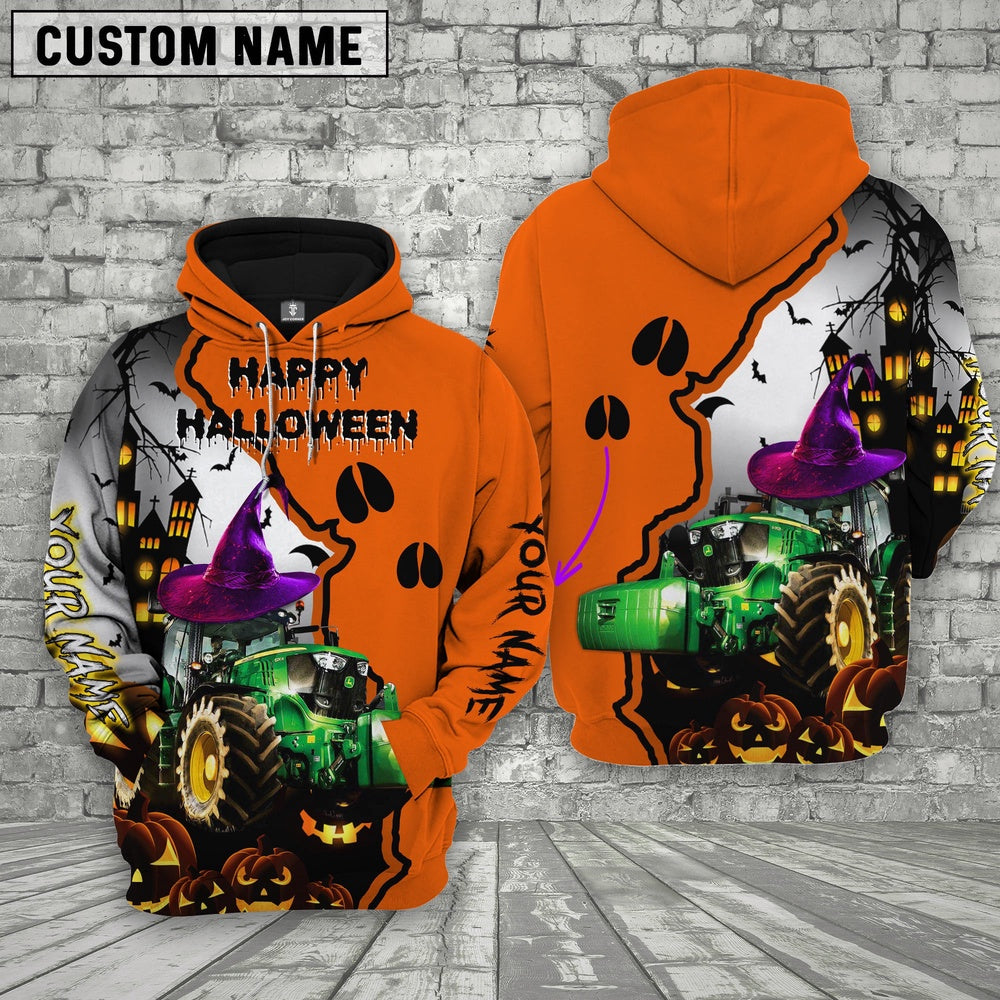 Tractor Castle Footprint Halloween Pattern 3D Hoodie, Farmer Hoodie, Custom Farm Shirts, Farmer T Shirt