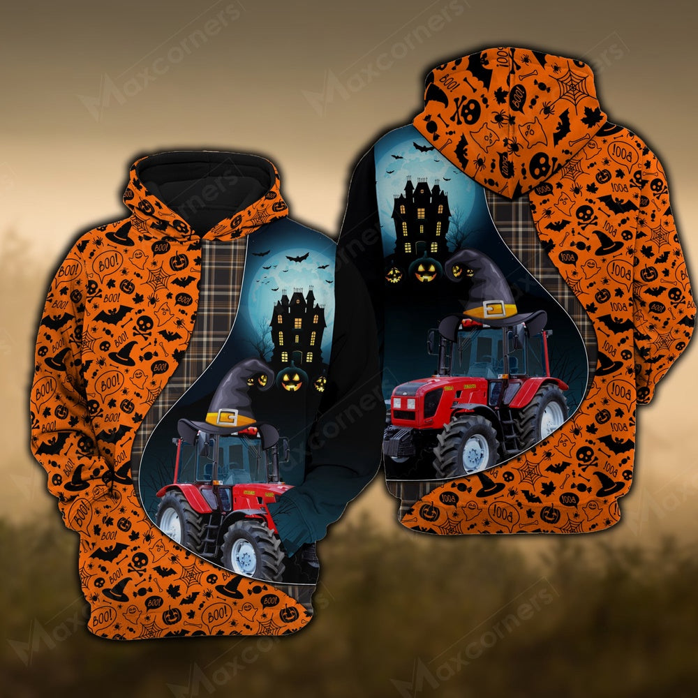 Tractor Castle Halloween Pattern 3D Hoodie, Farmer Hoodie, Farm Themed Shirts, Farm Tee Shirts
