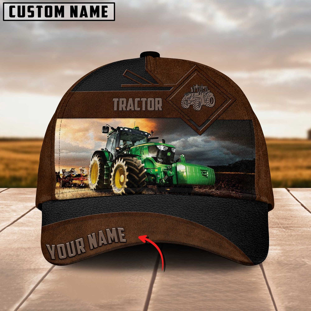 Tractor Custom Name Brown Leather Pattern Cap, Farmer Cap, Cap For Farmers, Best Farm Hat, Farm Use Hat