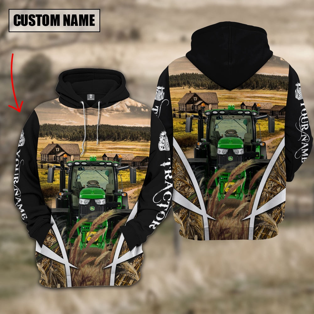Tractor Custom Name Meadow Pattern Black Hoodie, Farmer Hoodie, Custom Farm Shirts, Farmer T Shirt