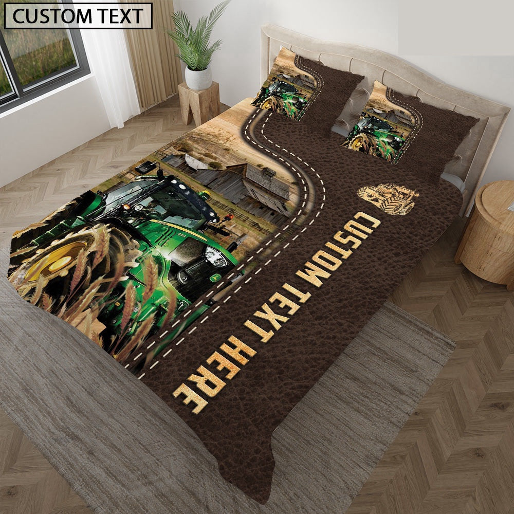 Tractor Custom Text Leather Pattern Bedding Set, Farm Bedding Set, Farmhouse Bedding Set