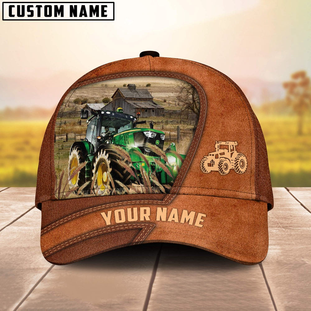 Tractor Customized Name Brown Leather Pattern Cap, Farmer Cap, Cap For Farmers, Best Farm Hat, Farm Use Hat