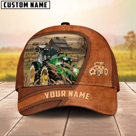Tractor Customized Name Brown Leather Pattern Cap, Farmer Cap, Cap For Farmers, Best Farm Hat, Farm Use Hat