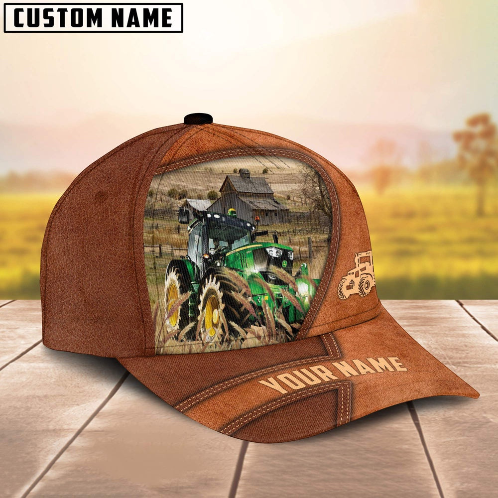 Tractor Customized Name Brown Leather Pattern Cap, Farmer Cap, Cap For Farmers, Best Farm Hat, Farm Use Hat