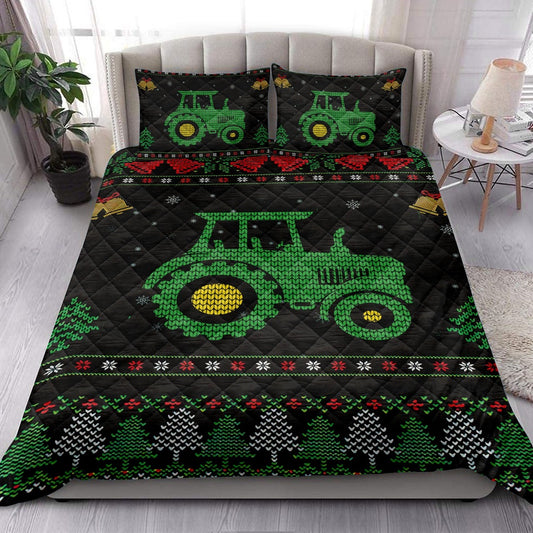 Tractor Farm Country Ugly Chrismas Farmer Bedding Set, Christmas Beddings, Xmas Bedding Sets