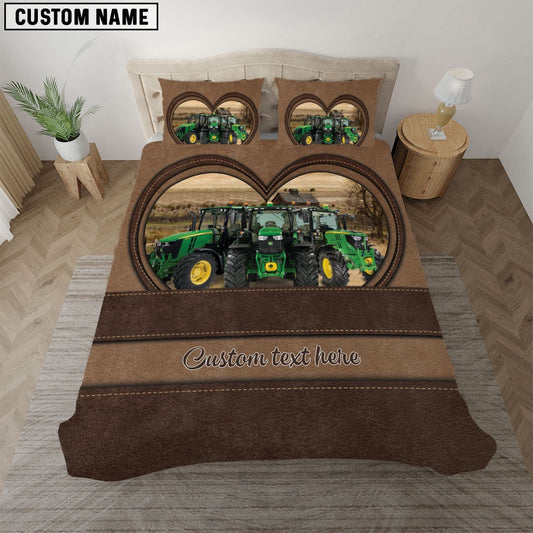 Tractor In Heart Custom Name Bedding Set, Farm Bedding Set, Farmhouse Bedding Set