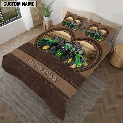 Tractor In Heart Custom Name Bedding Set, Farm Bedding Set, Farmhouse Bedding Set