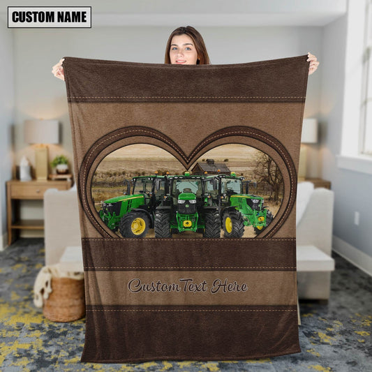 Tractor In Heart Personalized Name Blanket, Farm Blanket, Farm Animal Blanket