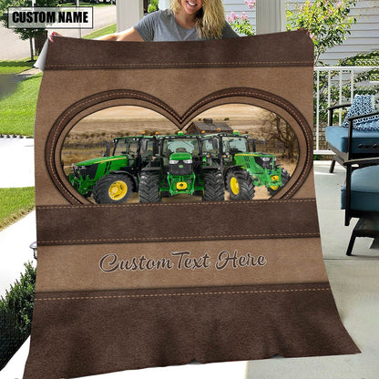 Tractor In Heart Personalized Name Blanket, Farm Blanket, Farm Animal Blanket