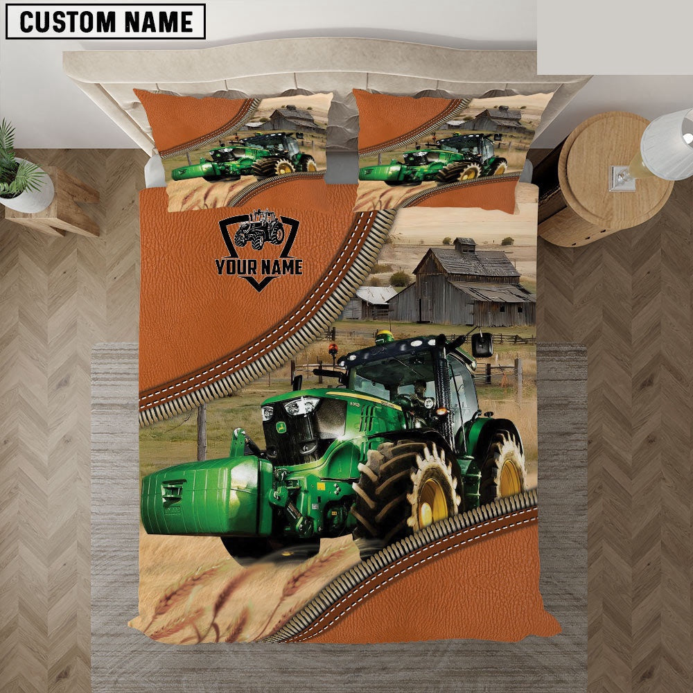 Tractor On The Farm Customized Name Bedding Set, Farm Bedding Set, Farmhouse Bedding Set