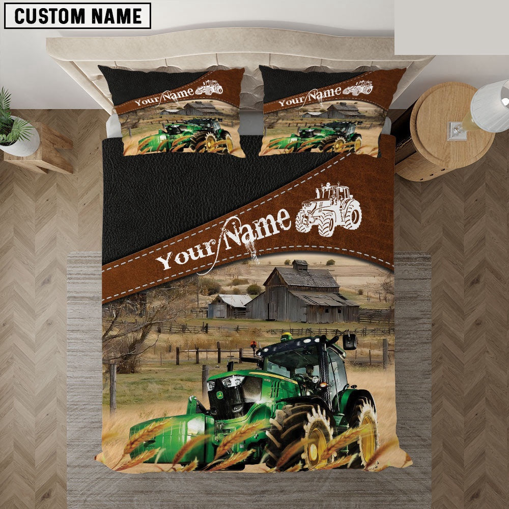 Tractor On The Field Customized Name Bedding Set, Farm Bedding Set, Farmhouse Bedding Set