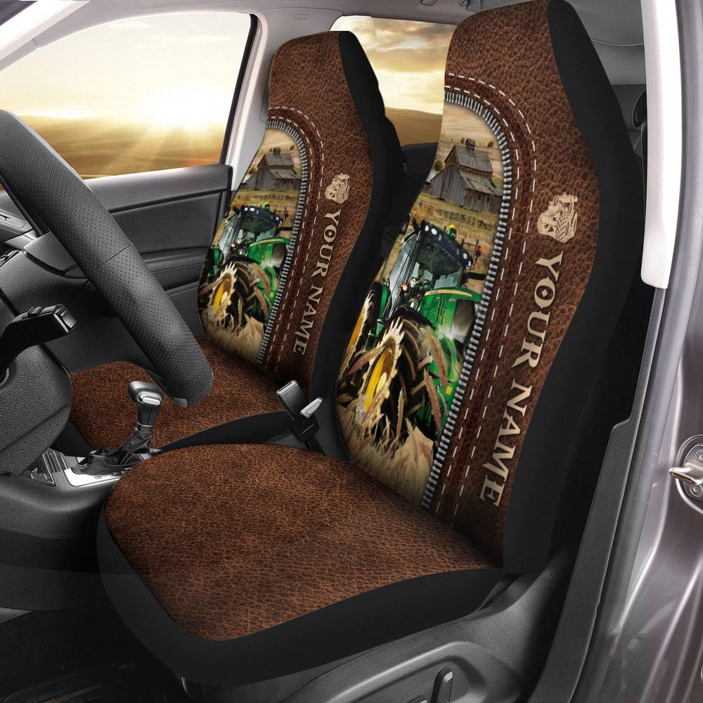 Tractor Personalized Name Leather Pattern Car Seat Cover, Car Seat Cover, Farm Car Seat Cover, Pet Seat Covers