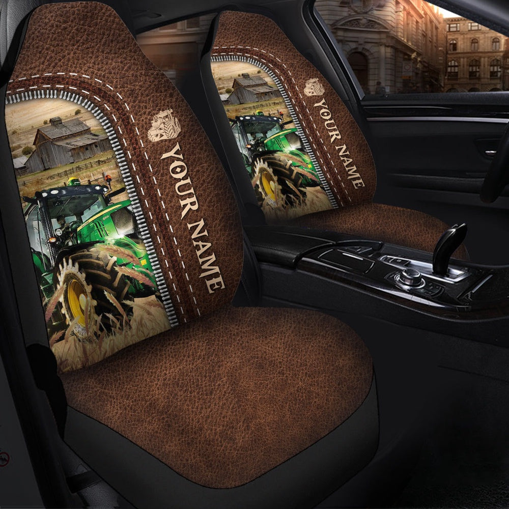 Tractor Personalized Name Leather Pattern Car Seat Cover, Car Seat Cover, Farm Car Seat Cover, Pet Seat Covers
