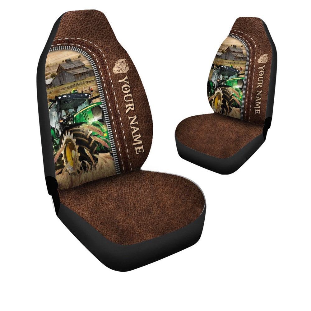 Tractor Personalized Name Leather Pattern Car Seat Cover, Car Seat Cover, Farm Car Seat Cover, Pet Seat Covers