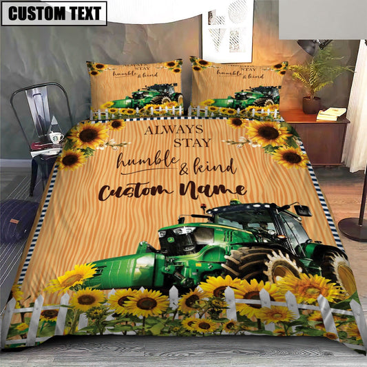Tractor Stay Humble And Kind Custom Name Bedding Set, Farm Bedding Set, Farmhouse Bedding Set