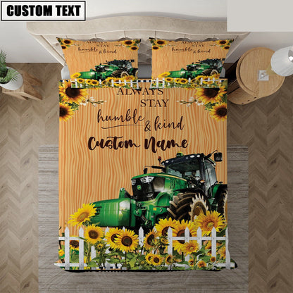 Tractor Stay Humble And Kind Custom Name Bedding Set, Farm Bedding Set, Farmhouse Bedding Set