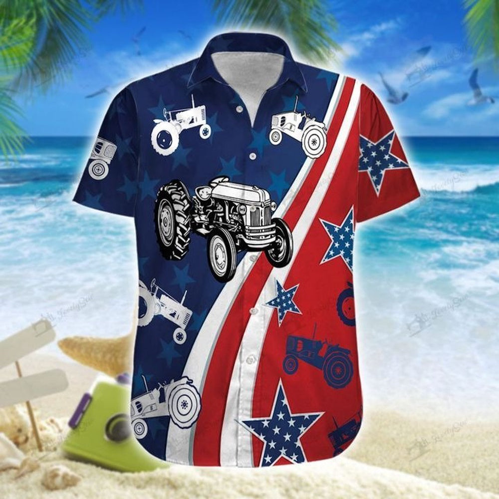 Tractors American colors Hawaiian Shirt, Farm Hawaiian Shirt, Farmer Hawaii
