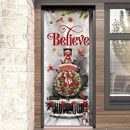 Train Christmas Believe Door Cover, Christmas Outdoor Decoration For Christmas, Christmas Gift Decor