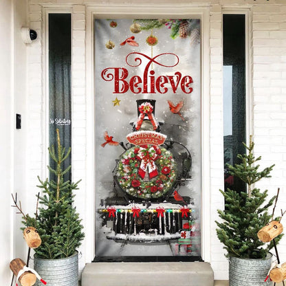 Train Christmas Believe Door Cover, Unique Gifts Doorcover, Christmas Gift Decor For Friends, Christmas Gift Decor