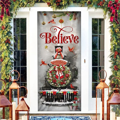 Train Christmas Believe Door Cover, Unique Gifts Doorcover, Christmas Gift Decor For Friends, Christmas Gift Decor