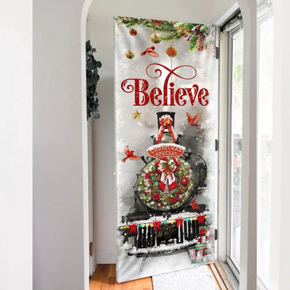 Train Christmas Believe Door Cover, Unique Gifts Doorcover, Christmas Gift Decor For Friends, Christmas Gift Decor