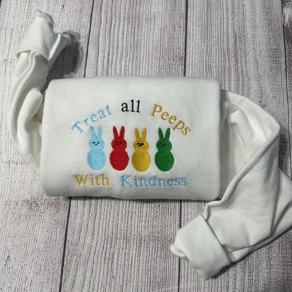 Treat Peeps With Kindness Embroidered Sweatshirt 2D Crewneck Sweatshirt Gift For Family, Christmas Embroidered, Christmas Gifts