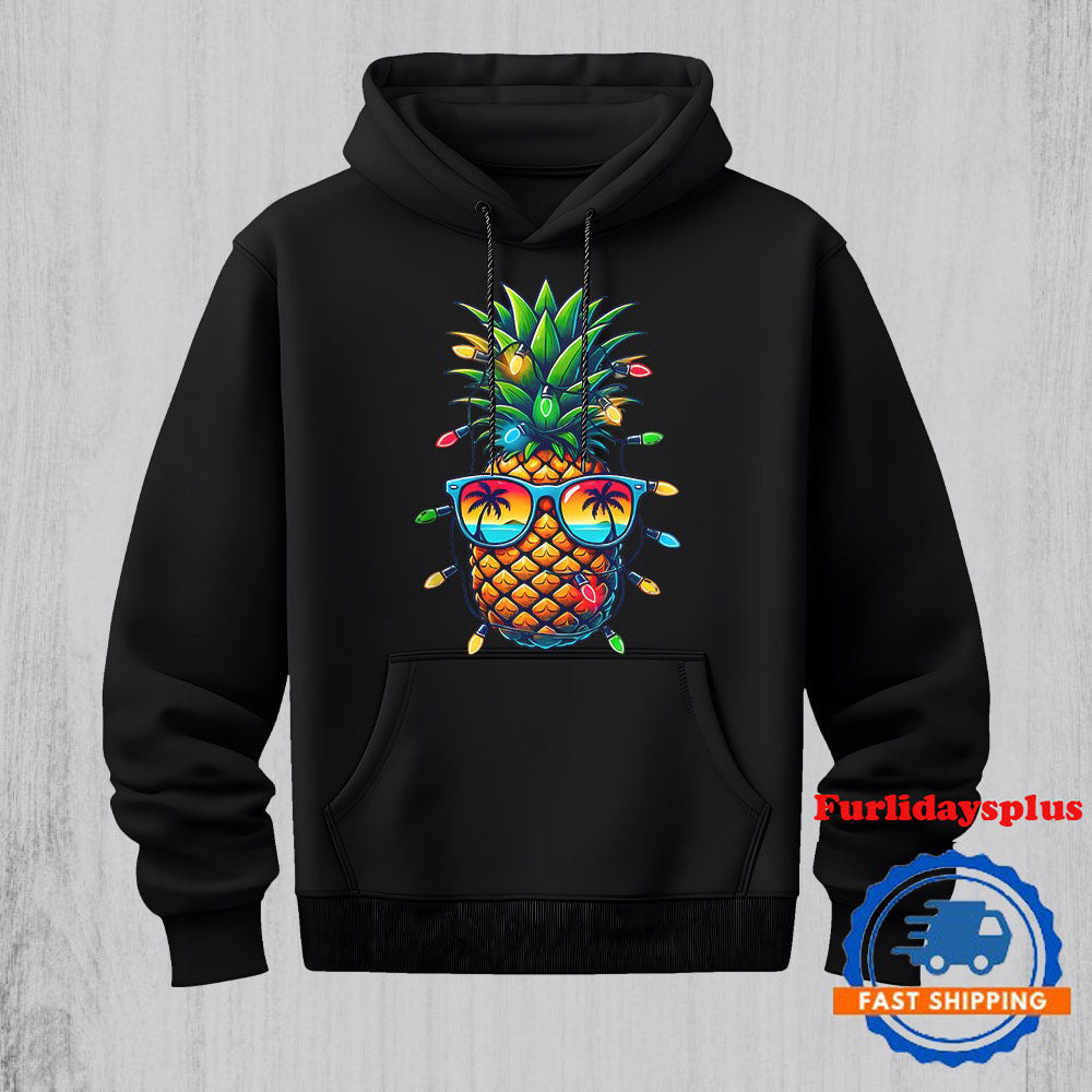 Tropical Pineapple Sunglass Christmas Lights Xmas in July Hoodie, Christmas T Shirt, Christmas Sweatshirt