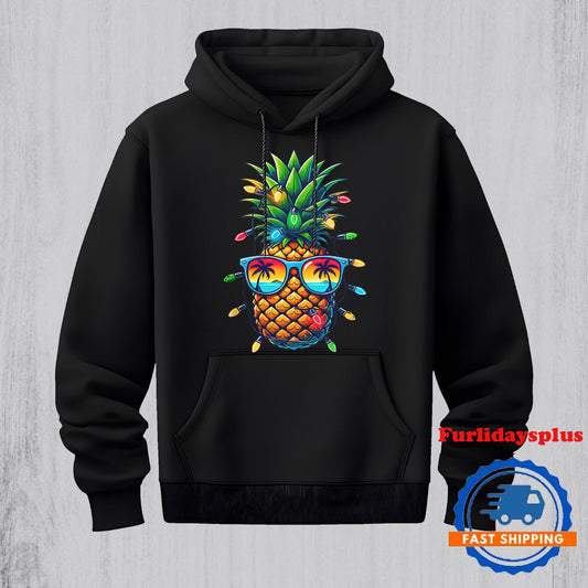Tropical Pineapple Sunglass Christmas Lights Xmas in July Hoodie, Christmas T Shirt, Christmas Sweatshirt