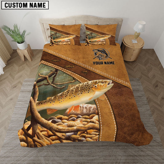 Trout Fishing Pattern Customized Name Bedding Set, Farm Bedding Set, Farmhouse Bedding Set