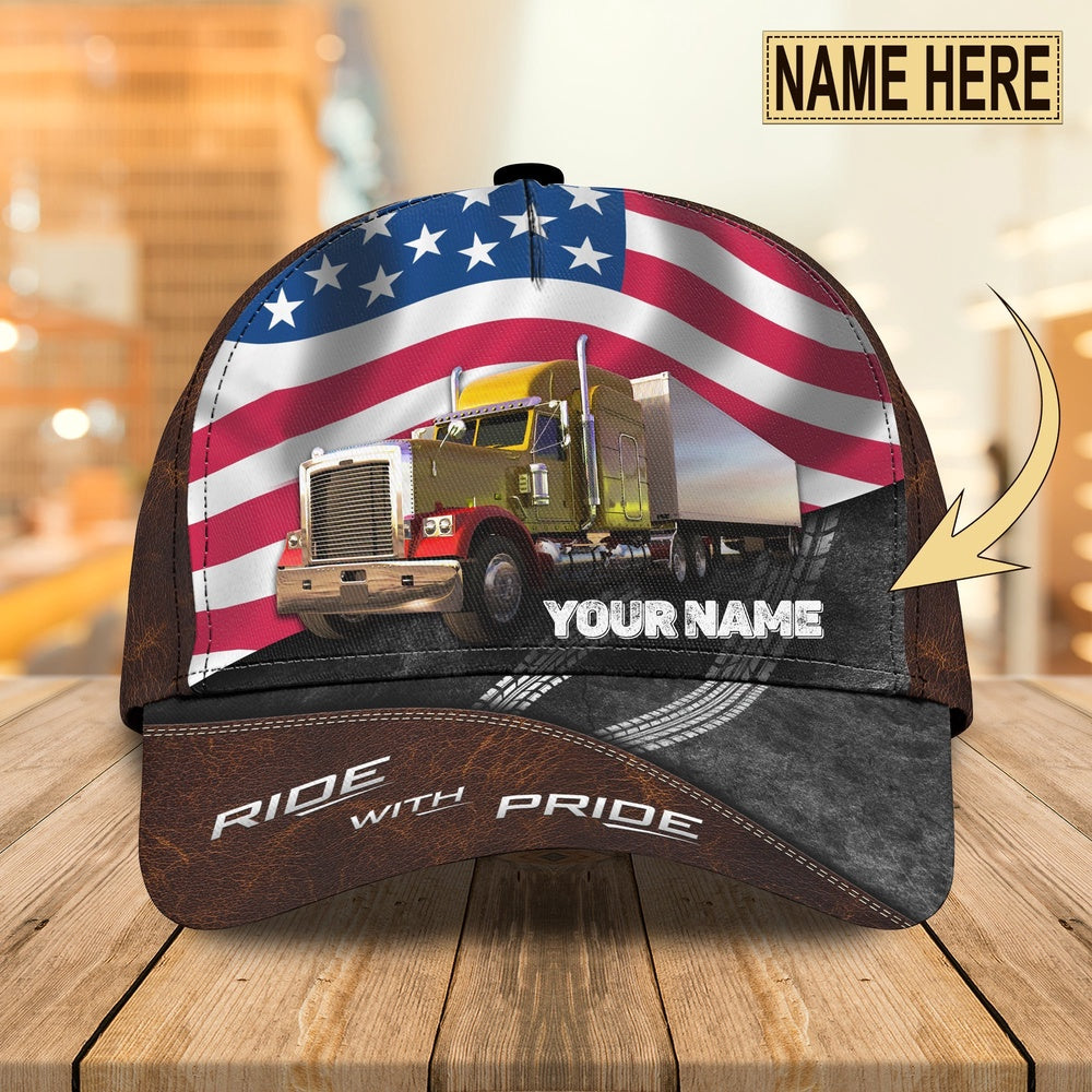 Trucker American Ride With Pride Customized Name 3D Cap, Farmer Cap, Cap For Farmers, Best Farm Hat, Farm Use Hat