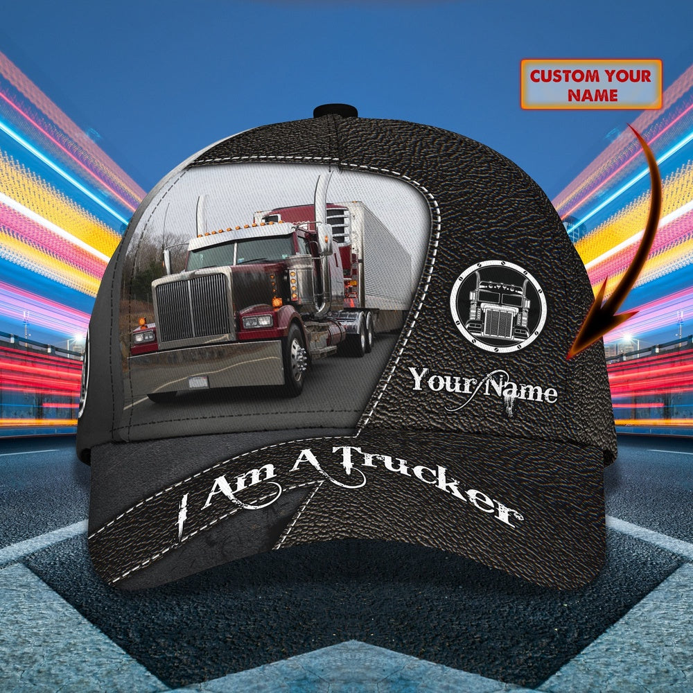 Trucker Black Leather Pattern Customized Name 3D Cap, Farmer Cap, Cap For Farmers, Best Farm Hat, Farm Use Hat