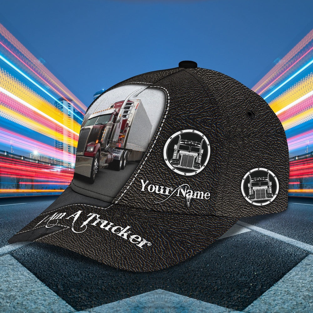 Trucker Black Leather Pattern Customized Name 3D Cap, Farmer Cap, Cap For Farmers, Best Farm Hat, Farm Use Hat