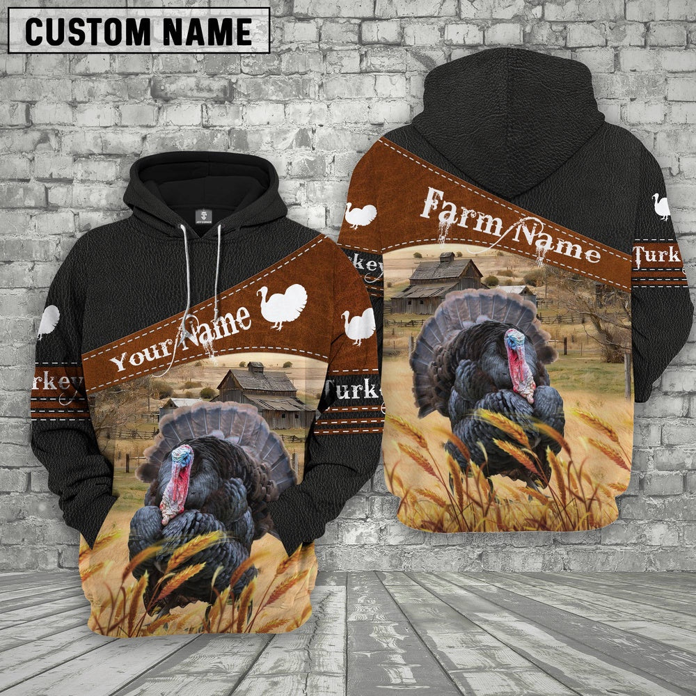 Turkey On Farm Custom Name Printed 3D Black Hoodie, Farmer Hoodie, Custom Farm Shirts, Farmer T Shirt