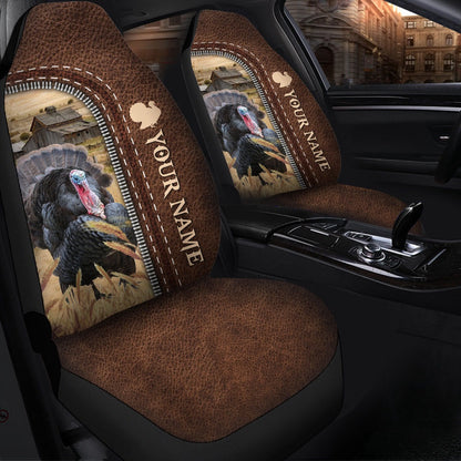 Turkey Personalized Name Leather Pattern Car Seat Cover, Car Seat Cover, Farm Car Seat Cover, Pet Seat Covers