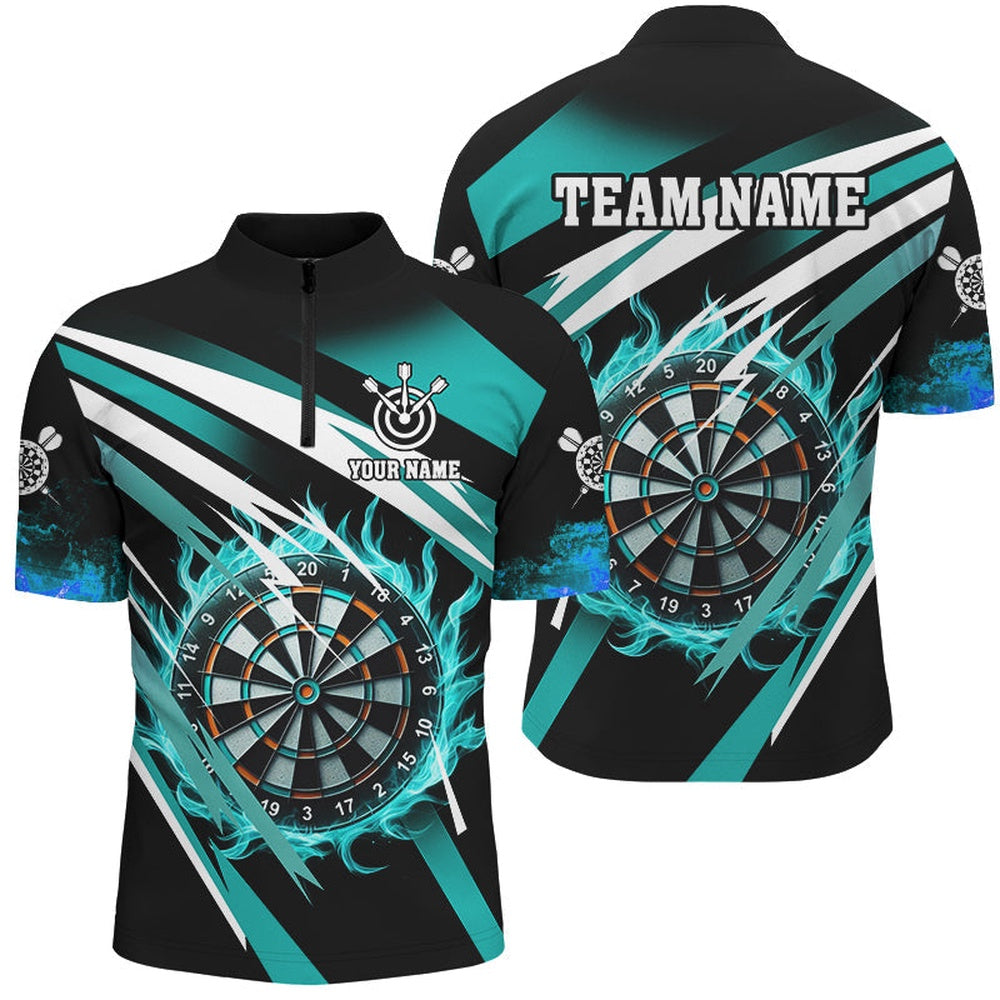 Turquoise 3D Darts Board Fire Custom Jerseys Shirt For Women Personalized Dart Jerseys Unifor, Darts Team Jersey Shirt